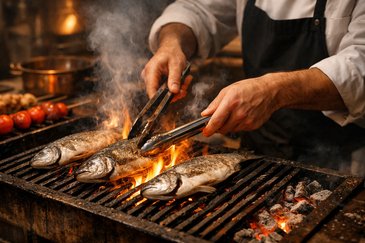 Mutfakta ızgara başında hazırlık anı